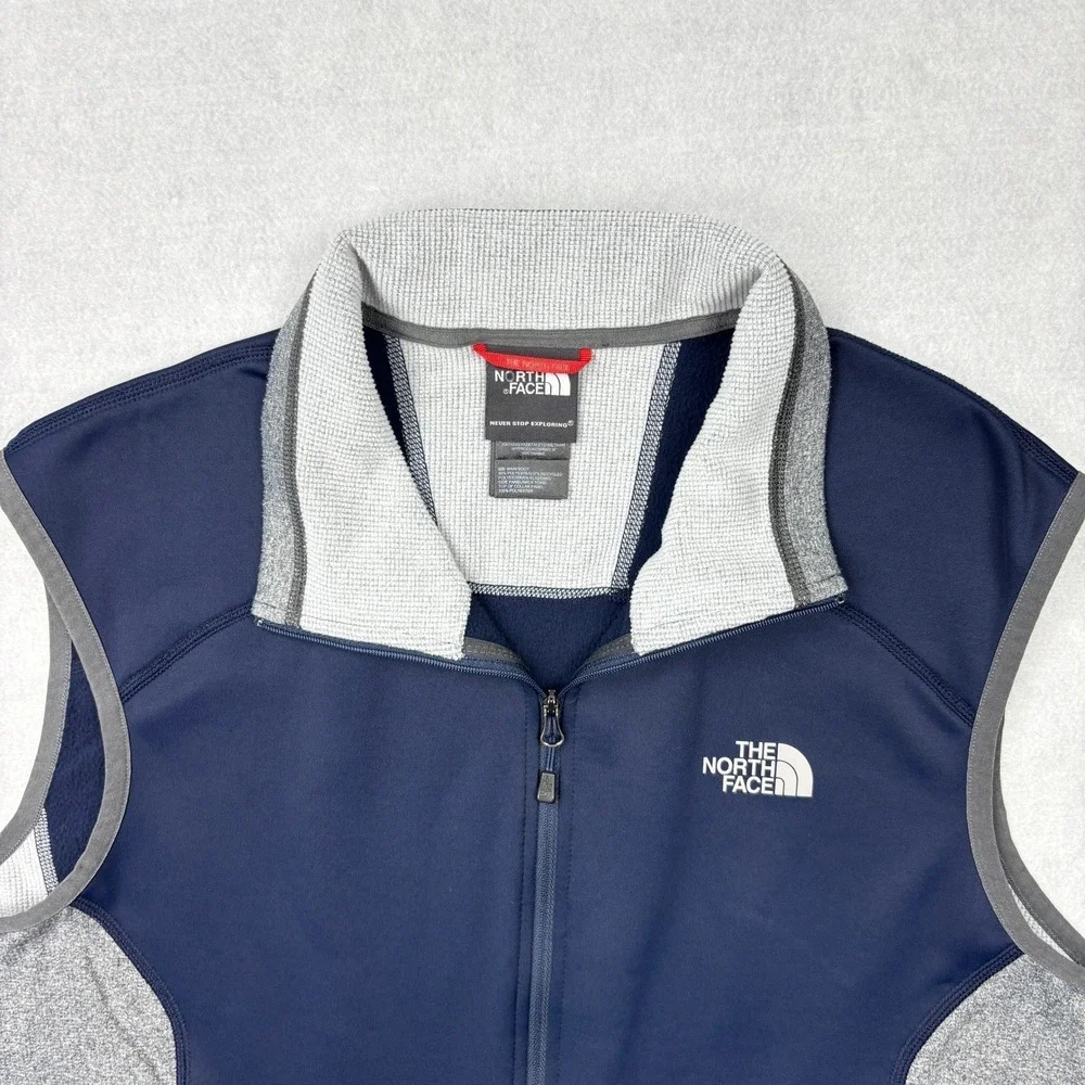 The North Face Vest Mens Small Navy Blue Gray Full Zip Grid Fleece Tech Gilet S
